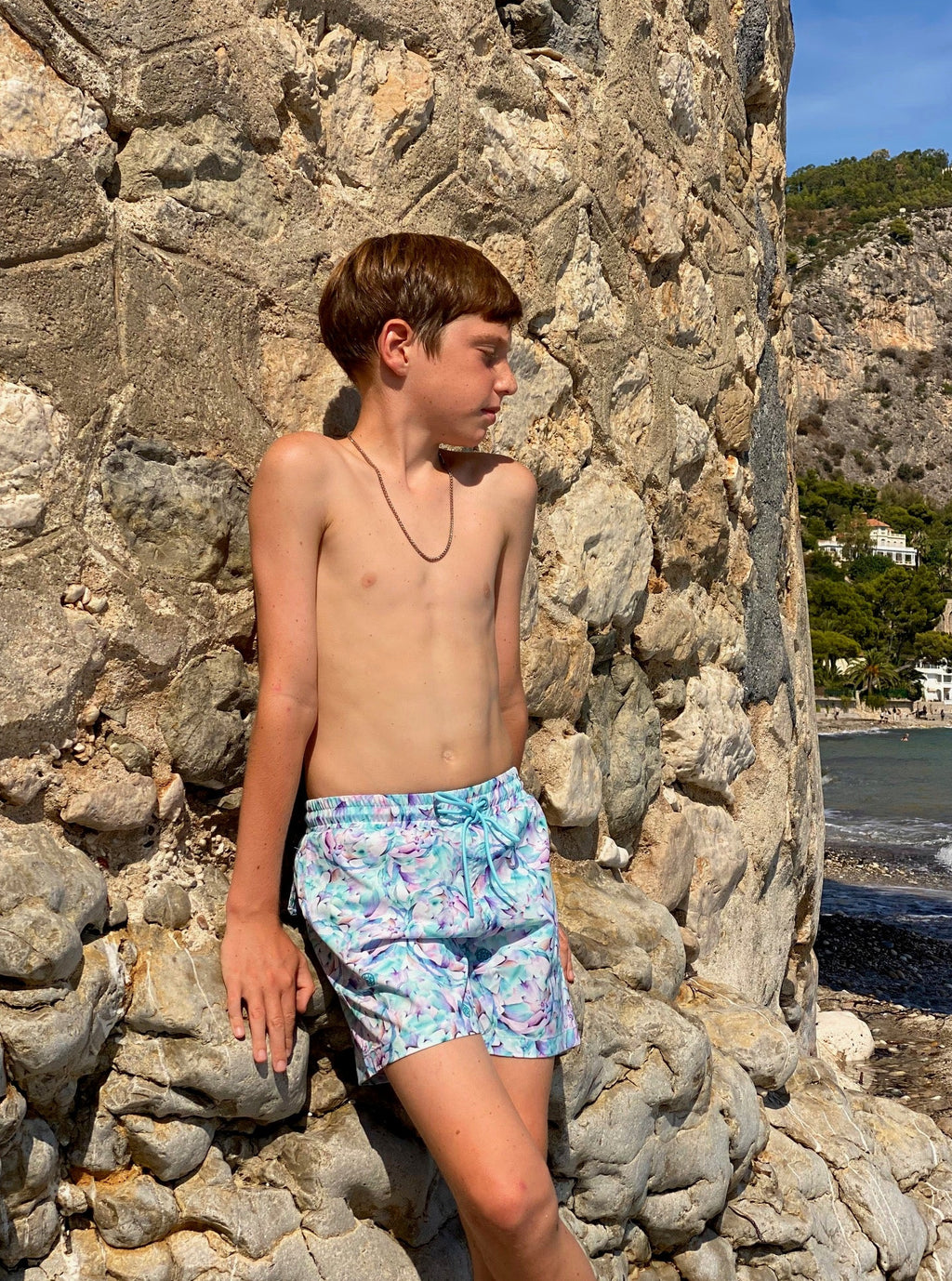 Boy Swim Shorts in Artichoke Print