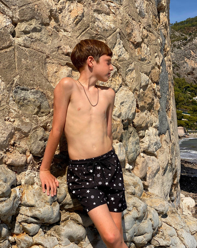 Boy Swim Shorts in Star Prints Black