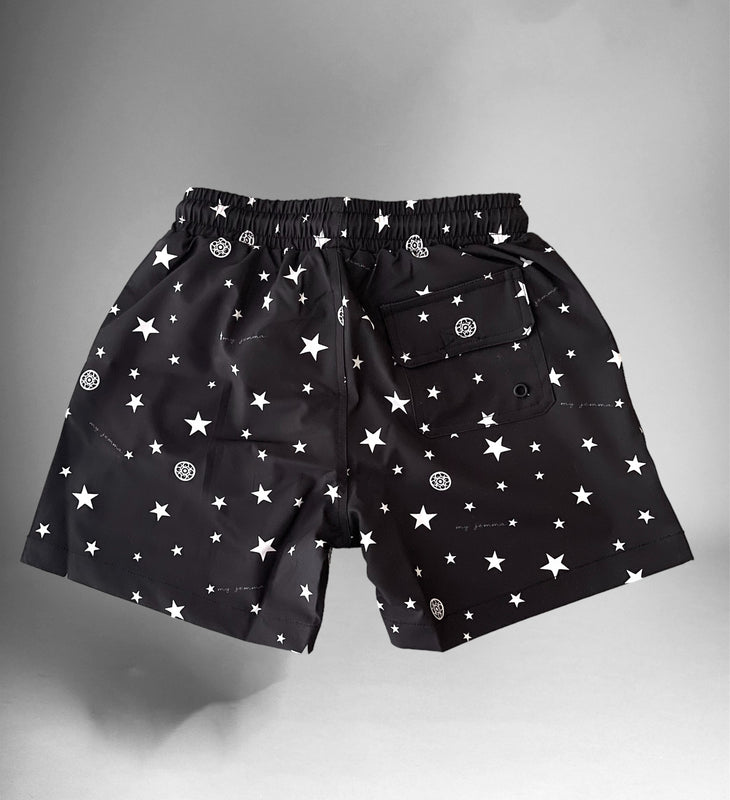 Boy Swim Shorts in Star Prints Black