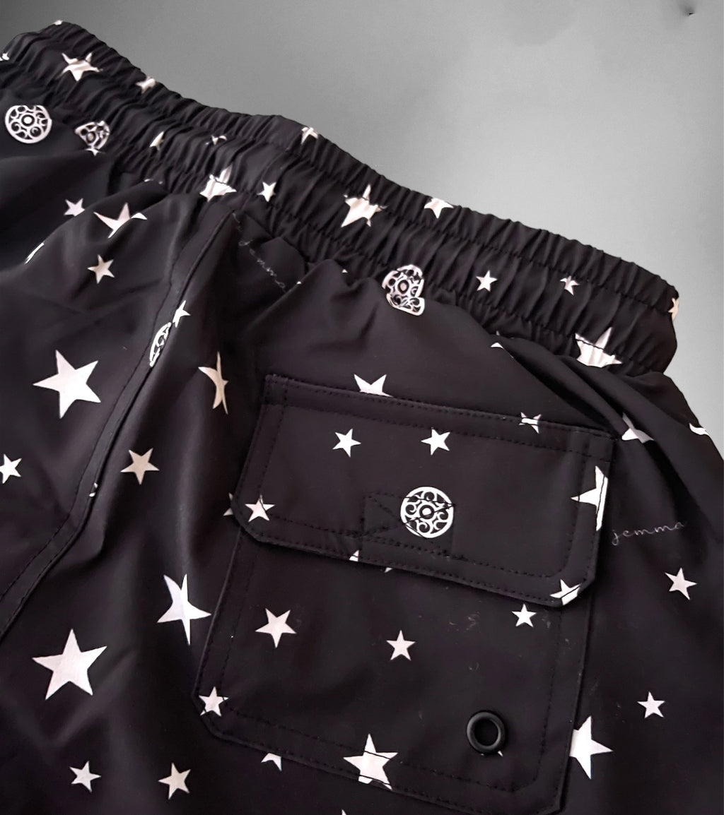Boy Swim Shorts in Star Prints Black