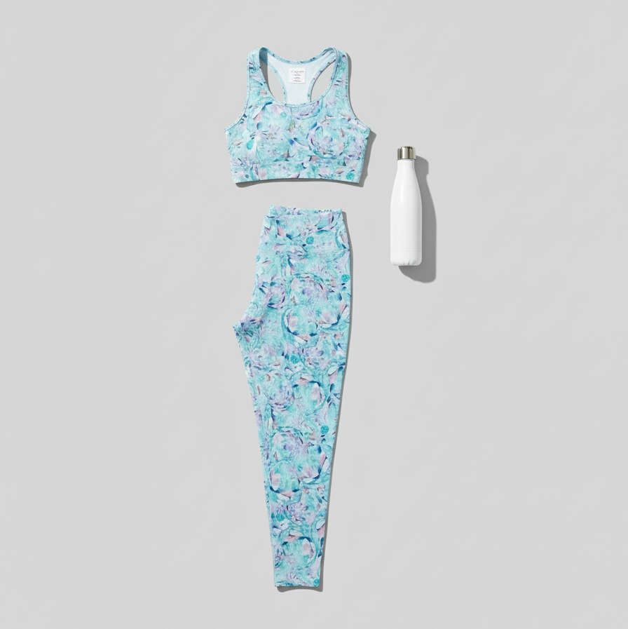 Artichoke print activewear set on darker background