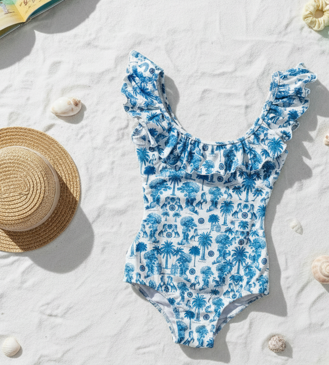 Mini Swimsuit in Blue Horse prints