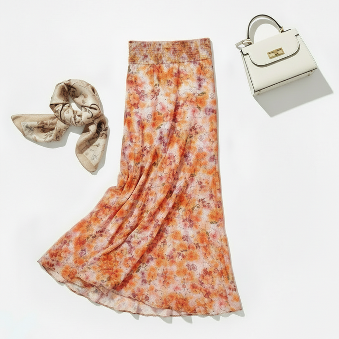 Minimalist flat lay with scarf at top of skirt