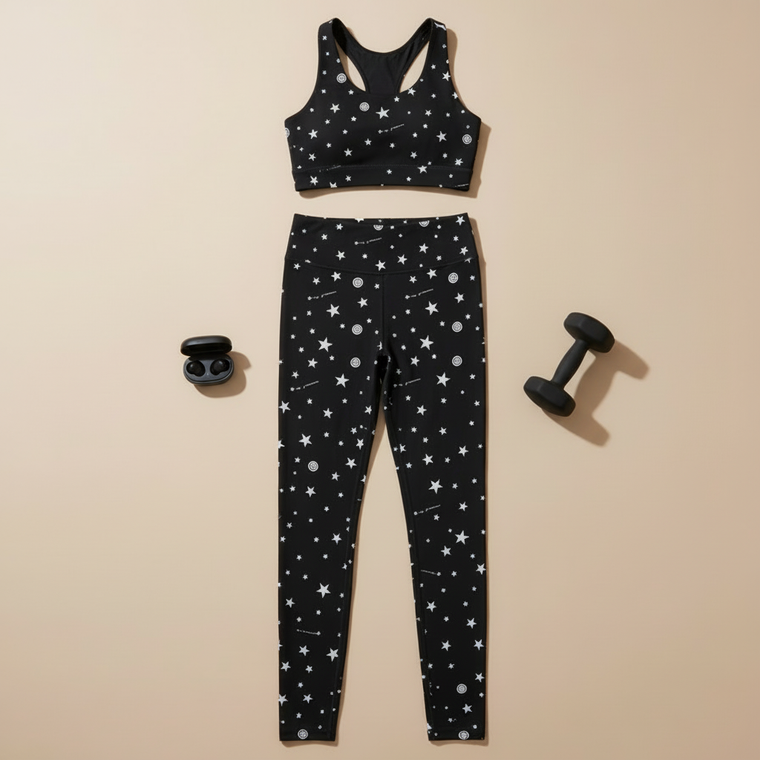 Sports Bra in Black Star Print