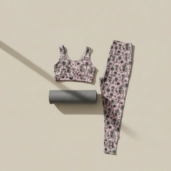 Pink horse print activewear with yoga mat