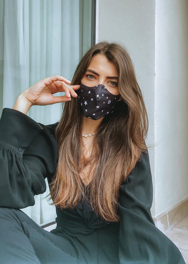 Reversible Mask in White Star / Black Star Print